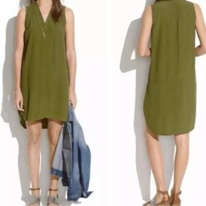 Madewell Fairsky Tunic Dress Shift Hi Lo Olive Green Sleeveless V-Neck 4 6 S